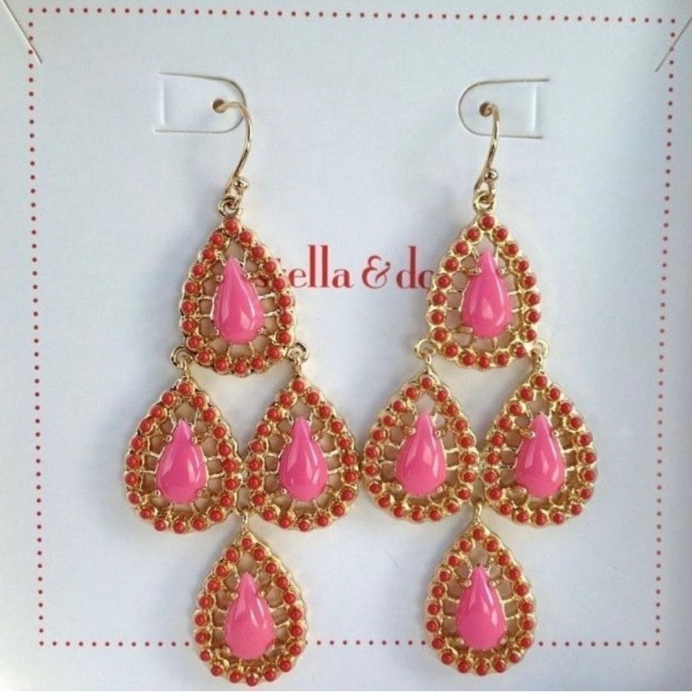 Stella & Dot Seychelles Chandelier Earrings - Pink NIB